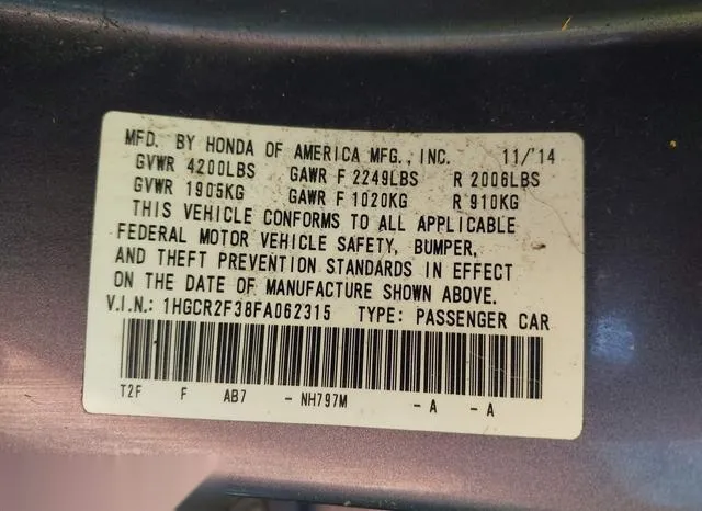 1HGCR2F38FA062315 2015 2015 Honda Accord- LX 9