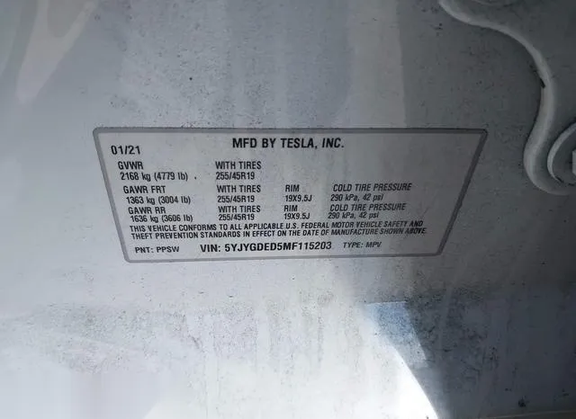 5YJYGDED5MF115203 2021 2021 Tesla Model Y- Standard Range R 9