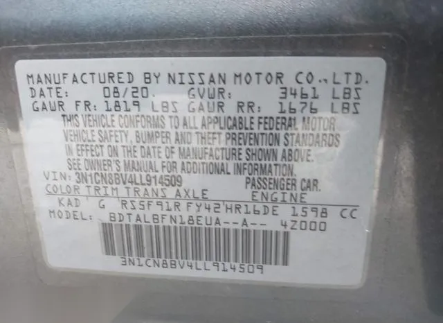 3N1CN8BV4LL914509 2020 2020 Nissan Versa- S 5-Speed Manual 9