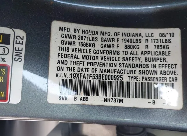 19XFA1F53BE000925 2011 2011 Honda Civic- LX 9