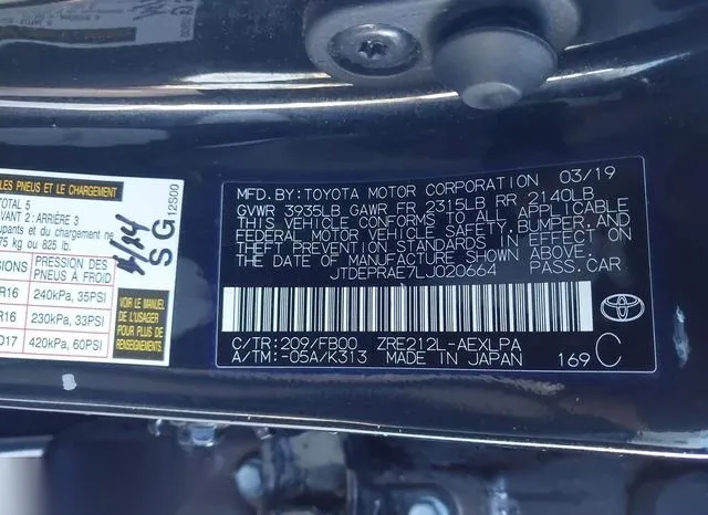 JTDEPRAE7LJ020664 2020 2020 Toyota Corolla- LE 9