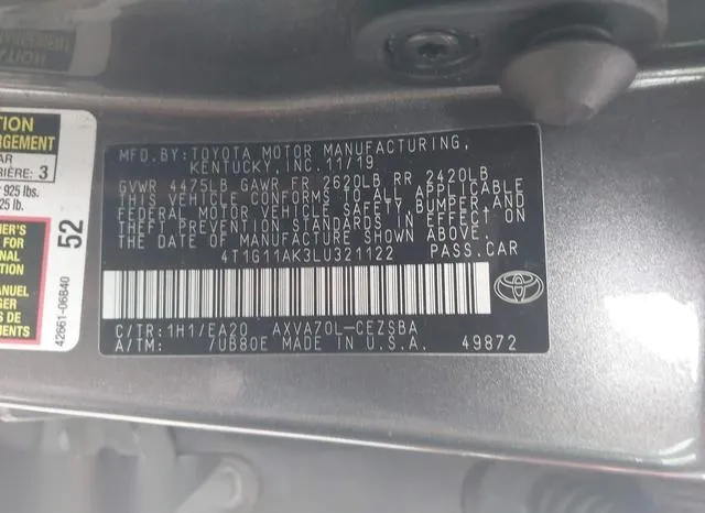 4T1G11AK3LU321122 2020 2020 Toyota Camry- SE 9