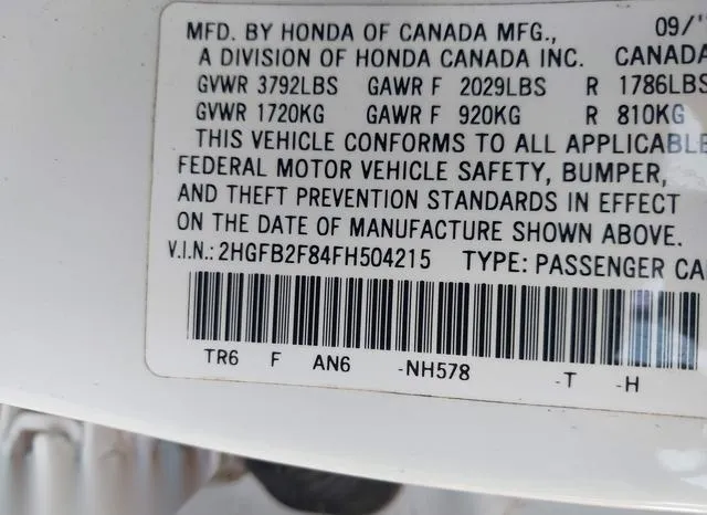 2HGFB2F84FH504215 2015 2015 Honda Civic- EX 9