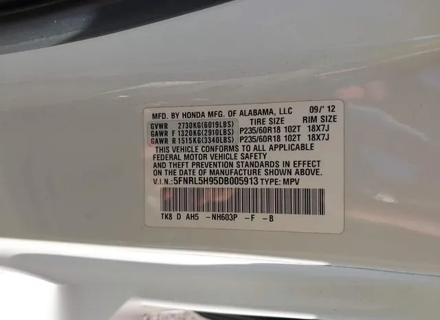 5FNRL5H95DB005913 2013 2013 Honda Odyssey- Touring/Touring 9