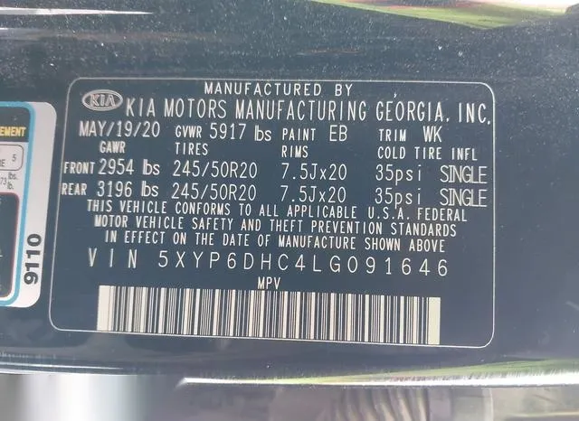 5XYP6DHC4LG091646 2020 2020 KIA Telluride- S 9