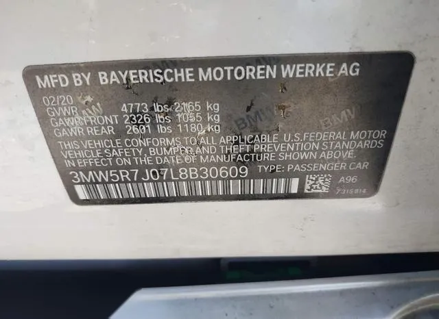 3MW5R7J07L8B30609 2020 2020 BMW 3 Series- 330I Xdrive 9