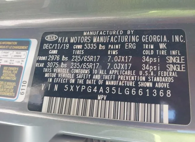 5XYPG4A35LG661368 2020 2020 KIA Sorento- 2-4L Lx 9