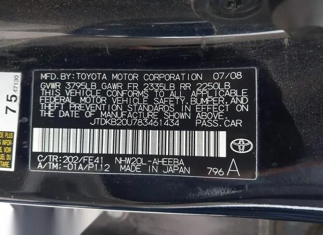 JTDKB20U783461434 2008 2008 Toyota Prius 9