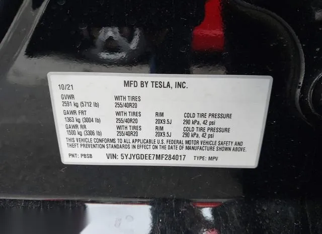 5YJYGDEE7MF284017 2021 2021 Tesla Model Y- Long Range Dual 9