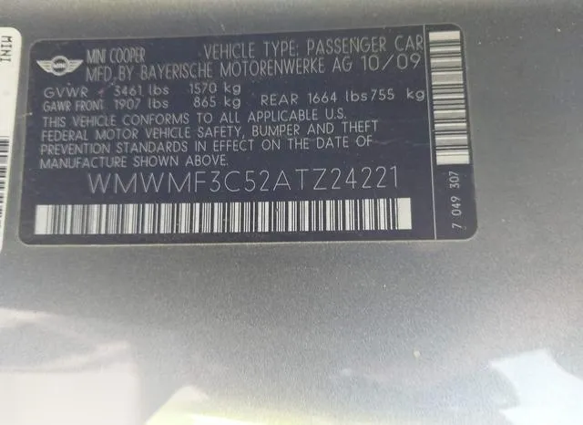 WMWMF3C52ATZ24221 2010 2010 Mini Cooper 9