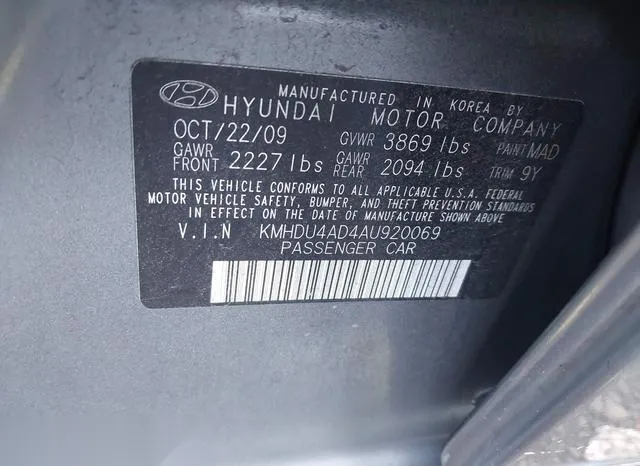 KMHDU4AD4AU920069 2010 2010 Hyundai Elantra- Gls 9