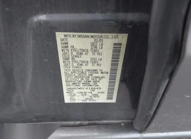 1N6AD07W85C418649 2005 2005 Nissan Frontier- SE 9