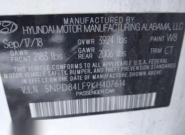 5NPD84LF9KH407614 2019 2019 Hyundai Elantra- Sel 9