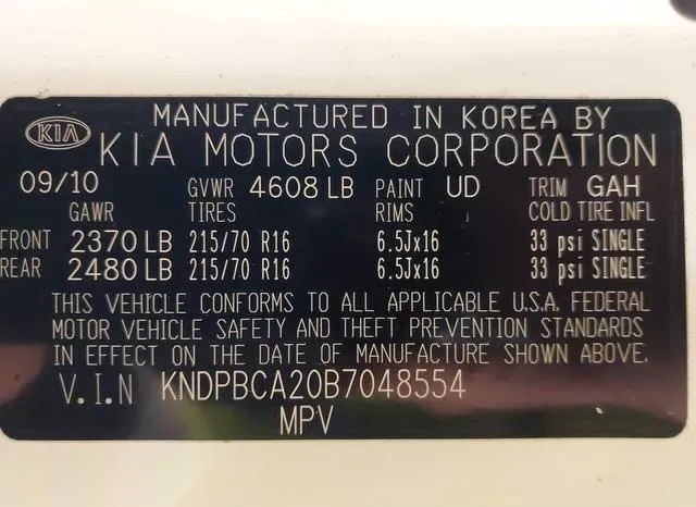 KNDPBCA20B7048554 2011 2011 KIA Sportage- LX 9