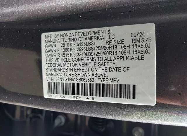 5FNYG1H41SB062653 2025 2025 Honda Pilot- Ex-L 9