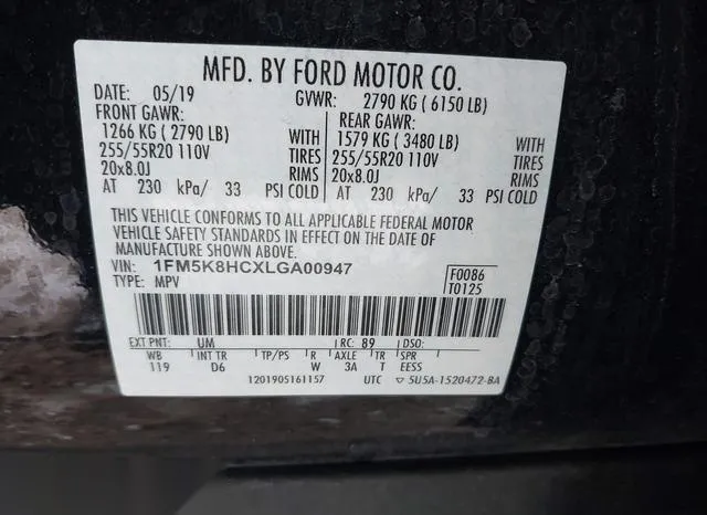 1FM5K8HCXLGA00947 2020 2020 Ford Explorer- Platinum 9