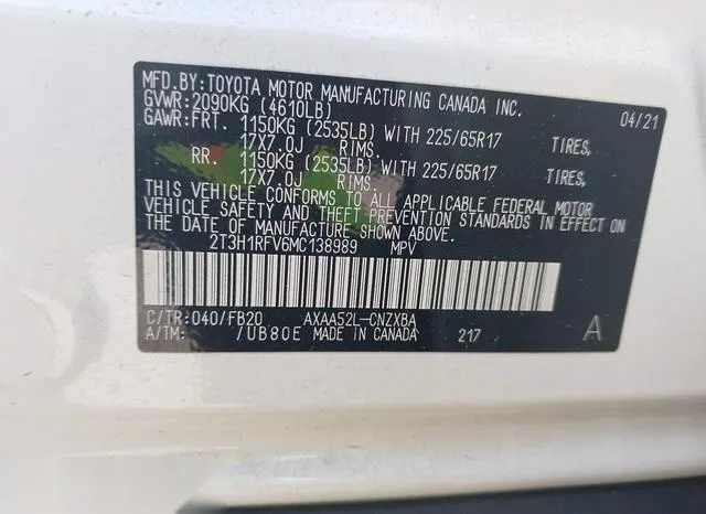 2T3H1RFV6MC138989 2021 2021 Toyota RAV4- LE 9