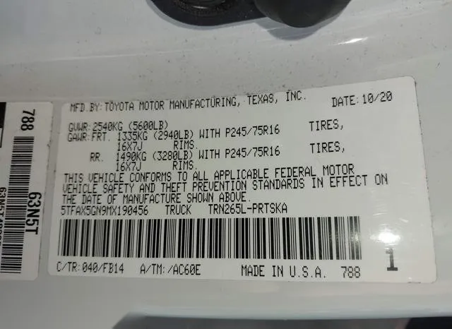 5TFAX5GN9MX190456 2021 2021 Toyota Tacoma- SR 9