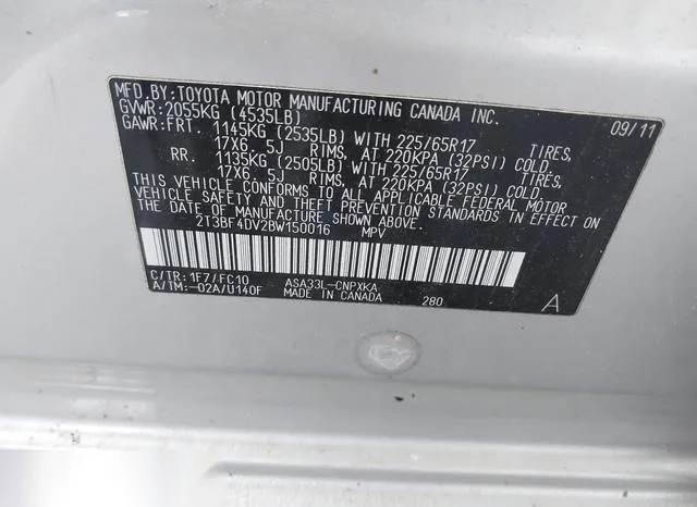 2T3BF4DV2BW150016 2011 2011 Toyota RAV4 9