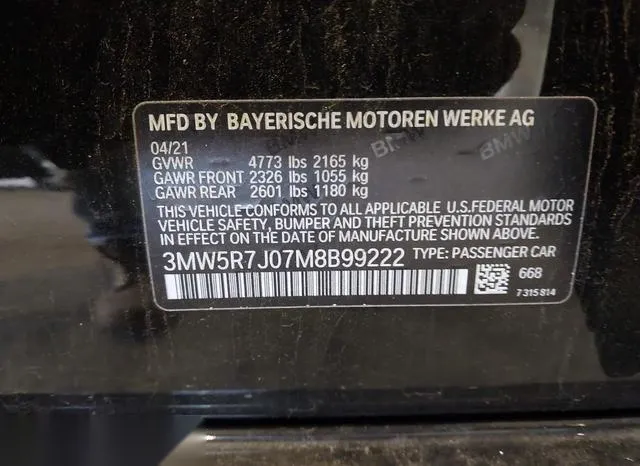 3MW5R7J07M8B99222 2021 2021 BMW 3 Series- 330I Xdrive 9