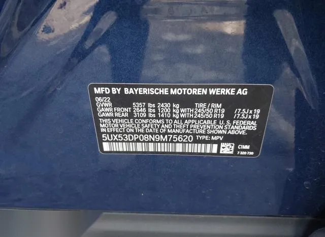 5UX53DP08N9M75620 2022 2022 BMW X3- Xdrive30I 9