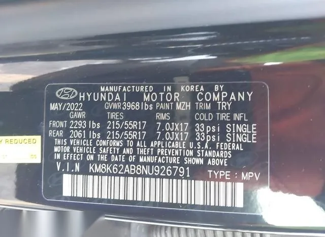 KM8K62AB8NU926791 2022 2022 Hyundai Kona- Sel 9