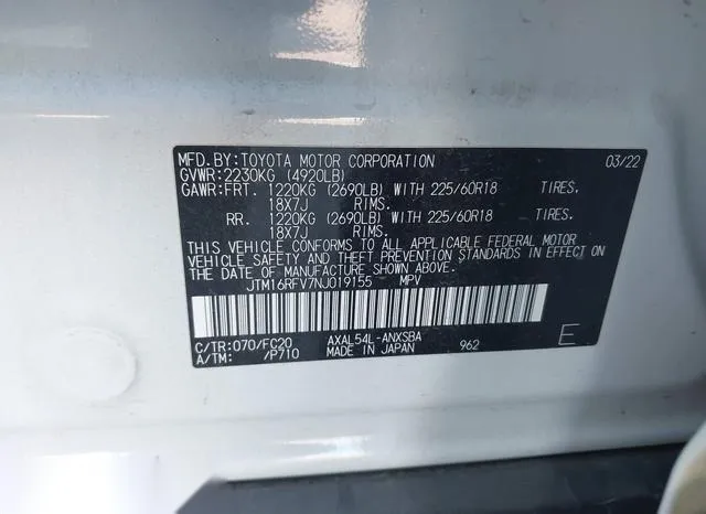 JTM16RFV7NJ019155 2022 2022 Toyota RAV4- Hybrid SE 9