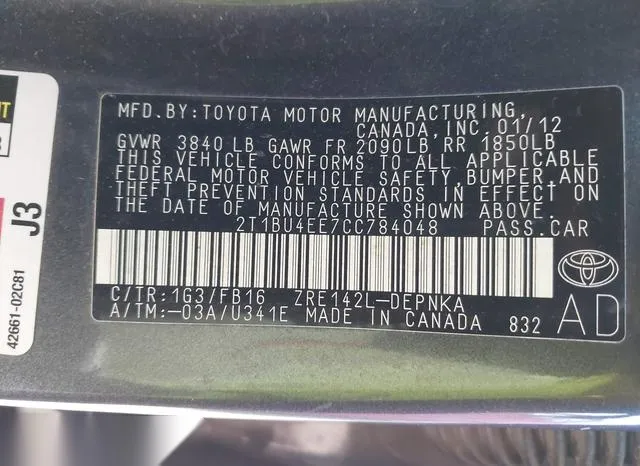 2T1BU4EE7CC784048 2012 2012 Toyota Corolla- LE 9