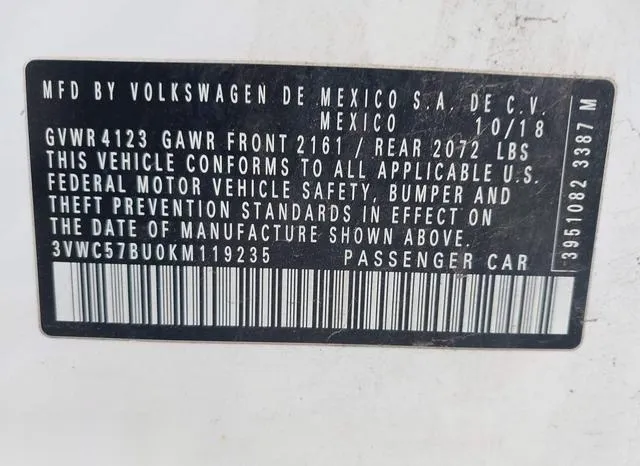 3VWC57BU0KM119235 2019 2019 Volkswagen Jetta- 1-4T R-Line/1 9