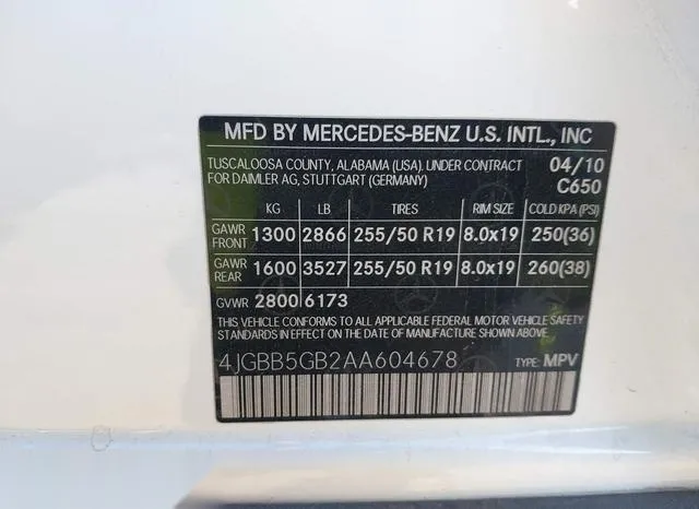 4JGBB5GB2AA604678 2010 2010 Mercedes-Benz ML 350 9