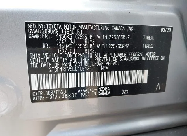 2T3F1RFV5LC106136 2020 2020 Toyota RAV4- LE 9