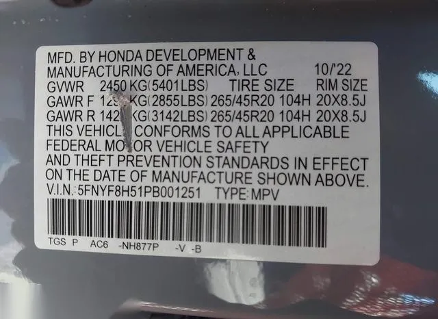 5FNYF8H51PB001251 2023 2023 Honda Passport- Awd Ex-L 9