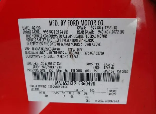 MAJ6S3KL2LC360490 2020 2020 Ford Ecosport- Titanium 9