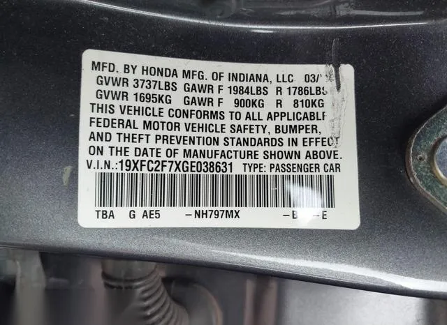 19XFC2F7XGE038631 2016 2016 Honda Civic- EX 9