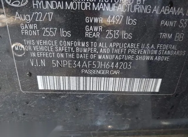 5NPE34AF5JH644203 2018 2018 Hyundai Sonata- Sel 9