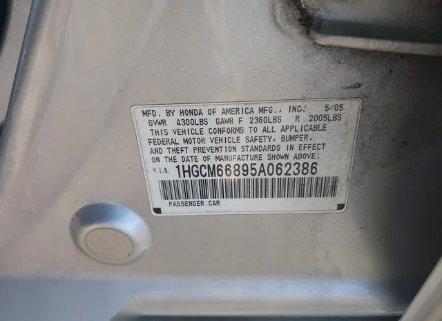 1HGCM66895A062386 2005 2005 Honda Accord- 3-0 EX 9