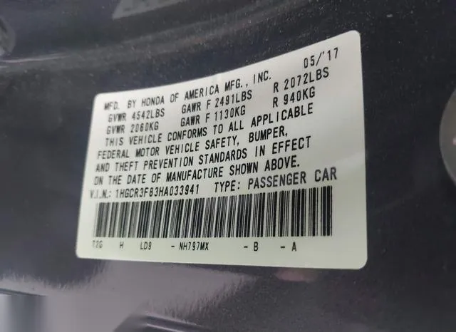 1HGCR3F83HA033941 2017 2017 Honda Accord- Ex-L V6 9