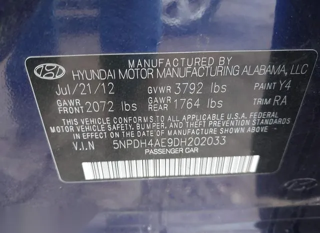 5NPDH4AE9DH202033 2013 2013 Hyundai Elantra- Limited 9