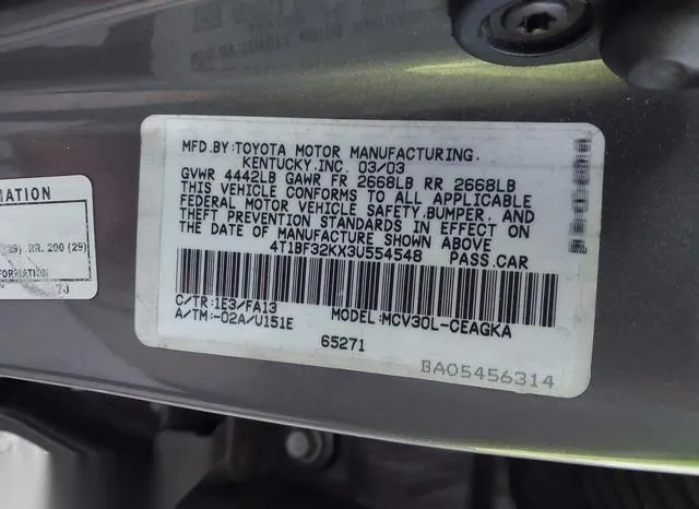 4T1BF32KX3U554548 2003 2003 Toyota Camry- Xle V6 9