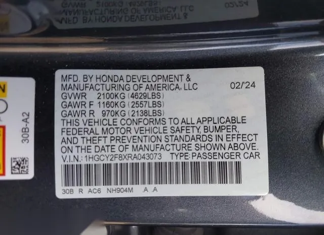 1HGCY2F8XRA043073 2024 2024 Honda Accord- Hybrid Touring 9