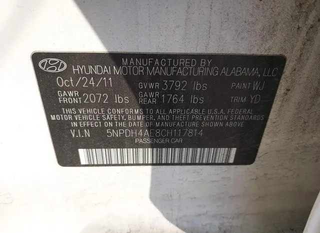 5NPDH4AE8CH117814 2012 2012 Hyundai Elantra- Gls 9