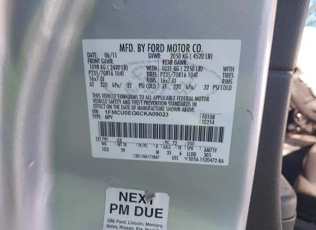 1FMCU0EG6CKA09023 2012 2012 Ford Escape- Limited 9