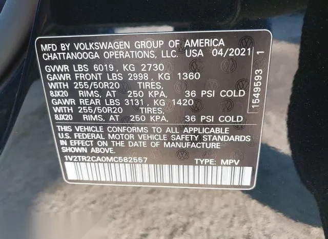 1V2TR2CA0MC582557 2021 2021 Volkswagen Atlas- 3-6L V6 Sel P 9