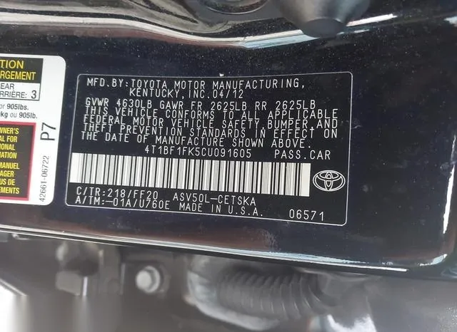 4T1BF1FK5CU091605 2012 2012 Toyota Camry- SE 9