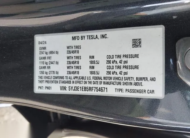 5YJ3E1EB5RF754671 2024 2024 Tesla Model 3- Long Range Dual 9