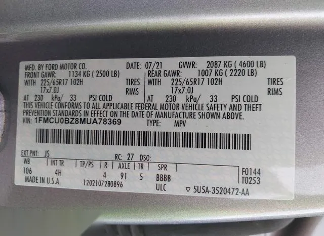 1FMCU0BZ8MUA78369 2021 2021 Ford Escape- Se Hybrid 9