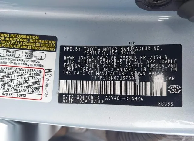 4T1BE46K07U576972 2007 2007 Toyota Camry- LE 9