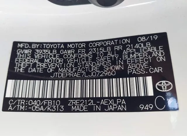 JTDEPRAE7LJ072960 2020 2020 Toyota Corolla- LE 9