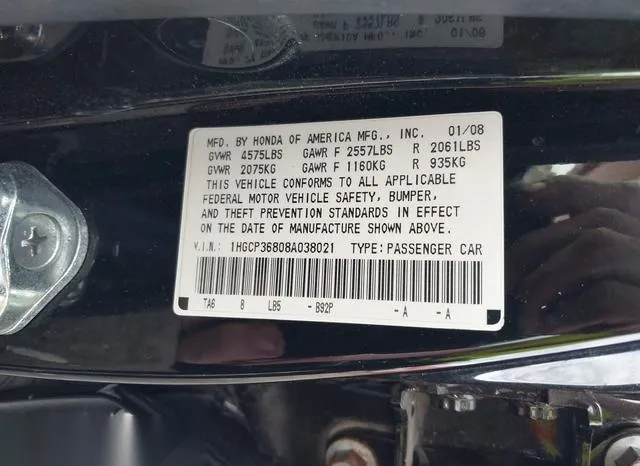 1HGCP36808A038021 2008 2008 Honda Accord- 3-5 Ex-L 9