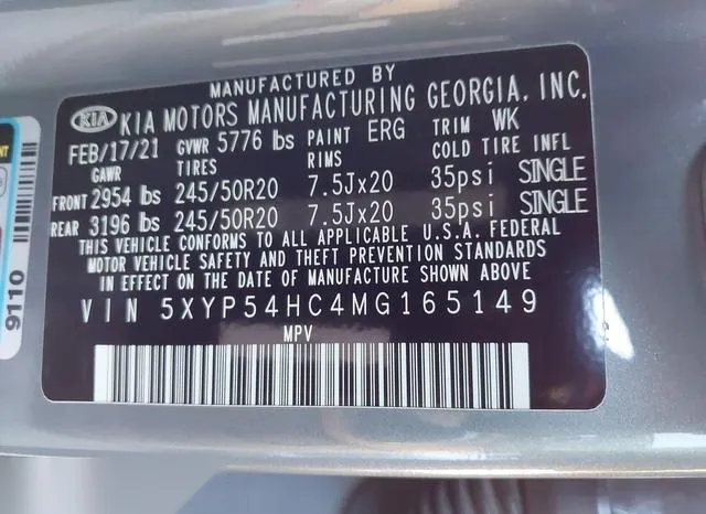 5XYP54HC4MG165149 2021 2021 KIA Telluride- SX 9